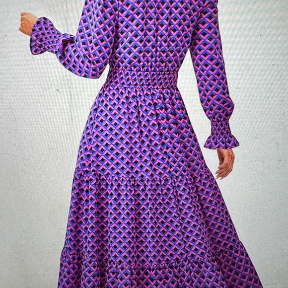 Women's Floral Maxi Dress, Long Sleeve ,V Neck - Picture 3 of 4